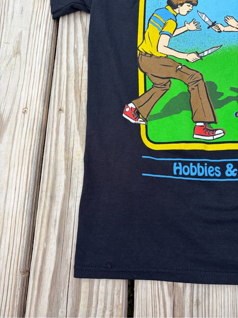 Steven Rhodes Mens Tee Small Black Hobbies Games My First Knife Fight Small Flaw